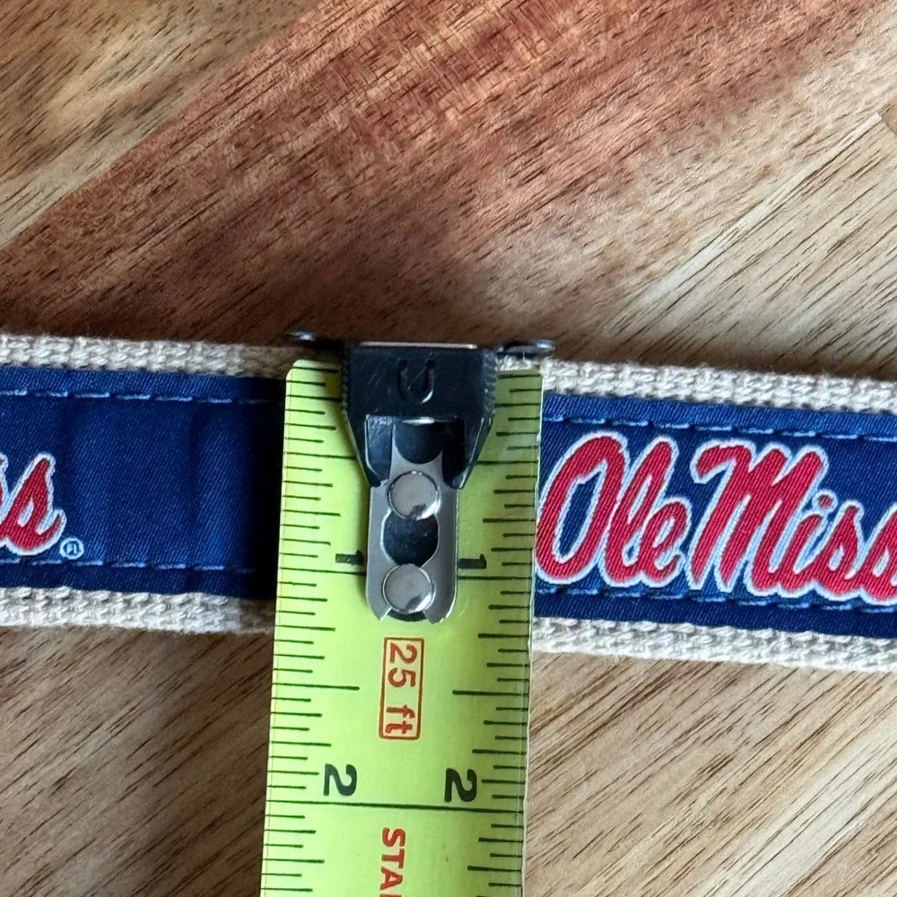ZEP-PRO Ole Miss Rebels Men 34 Ribbon Belt Navy Tan Leather Brass USA Made NEW